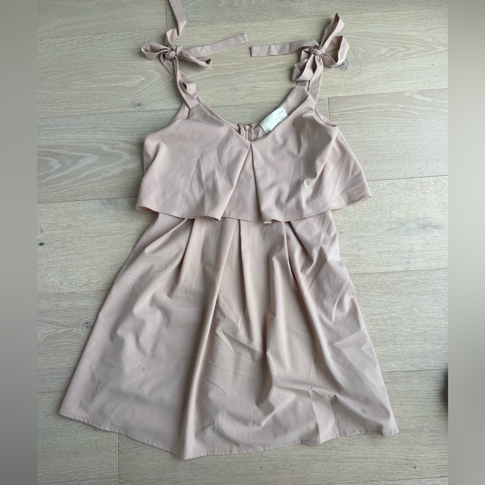 JOA nude bow mini dress